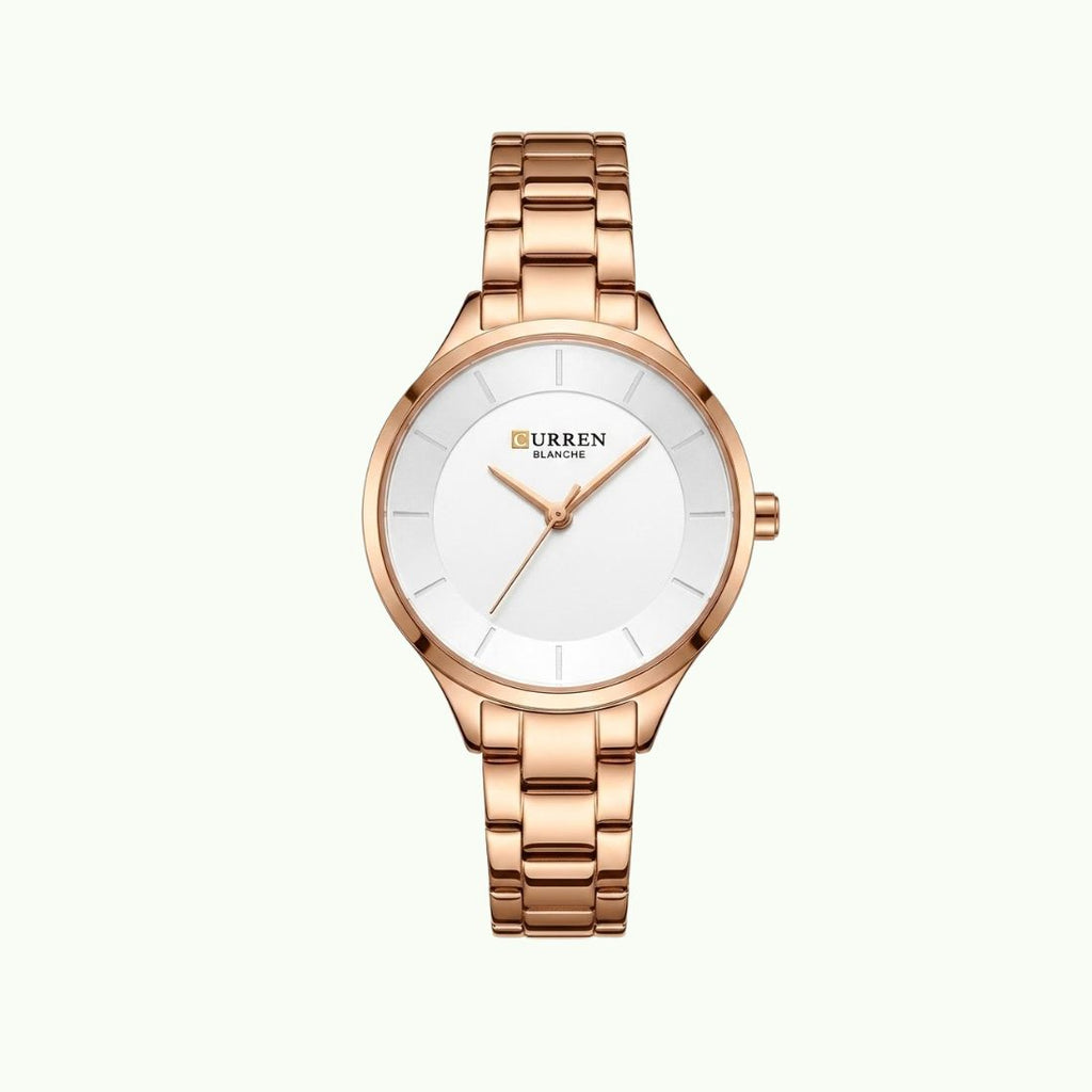 Montre Curren blanche cadran blanc or rose