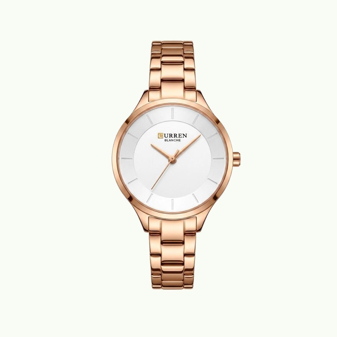 Montre Curren blanche cadran blanc or rose