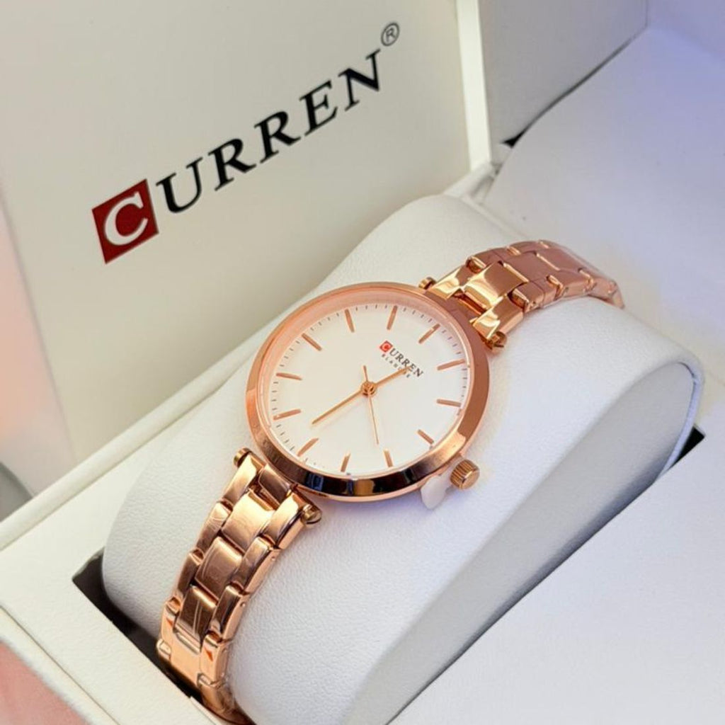Montre Curren blanche cadran blanc or rose slim