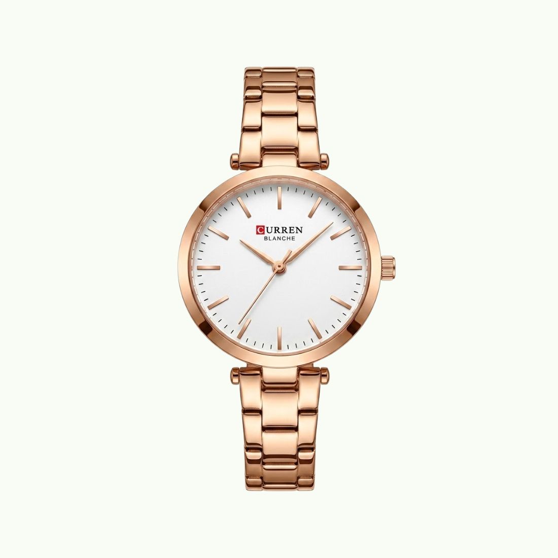 Montre Curren blanche cadran blanc – or rose slim