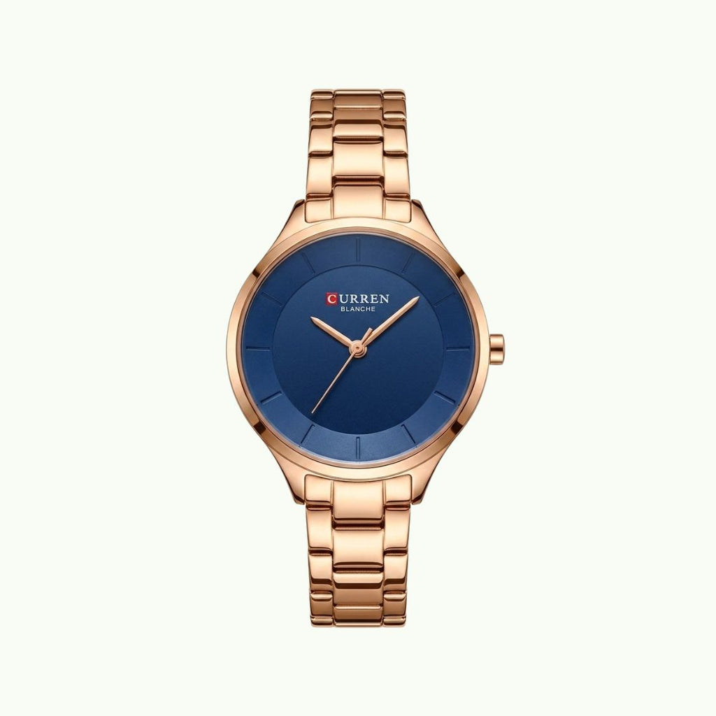 Montre Curren blanche cadran bleu – bracelet or rose