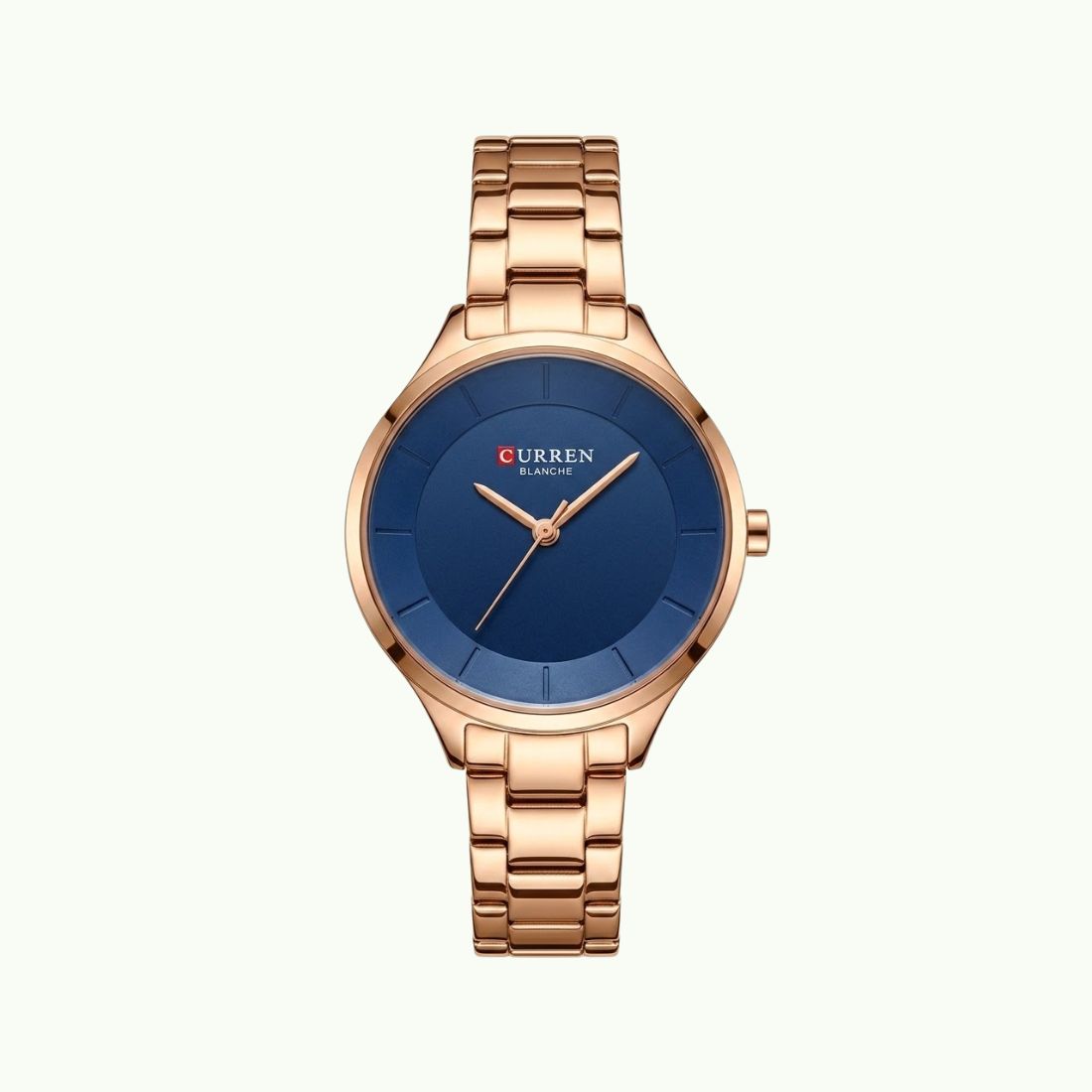 Montre Curren blanche cadran bleu – bracelet or rose