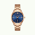 Montre Curren blanche cadran bleu nuit bracelet or rose et date