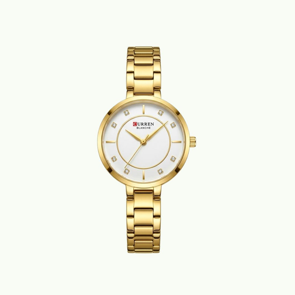 Montre Curren blanche cadran nacré strass or