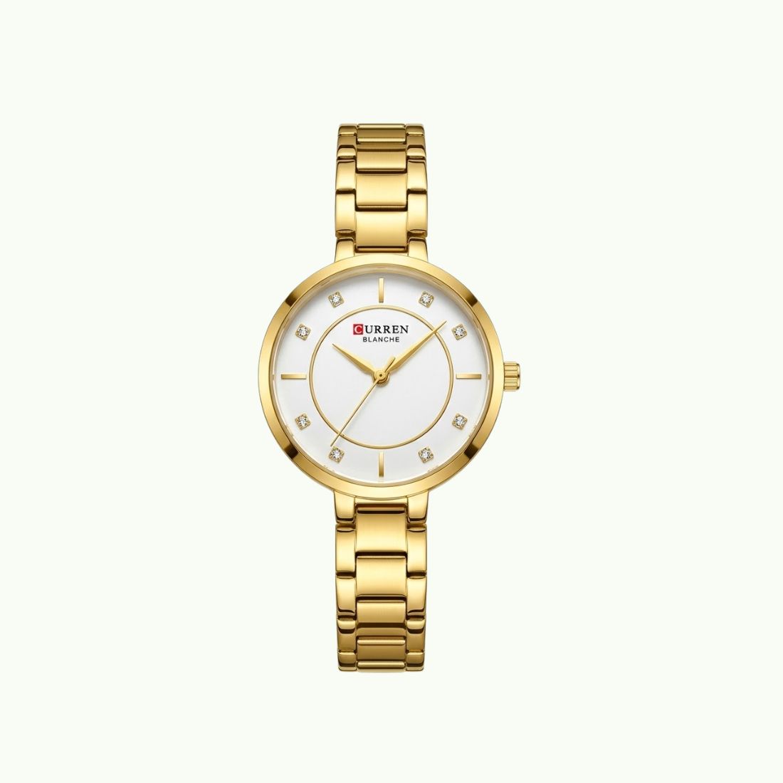 Montre Curren blanche cadran nacré strass or
