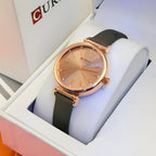 Montre Curren blanche cadran or rose strass bracelet cuir gris