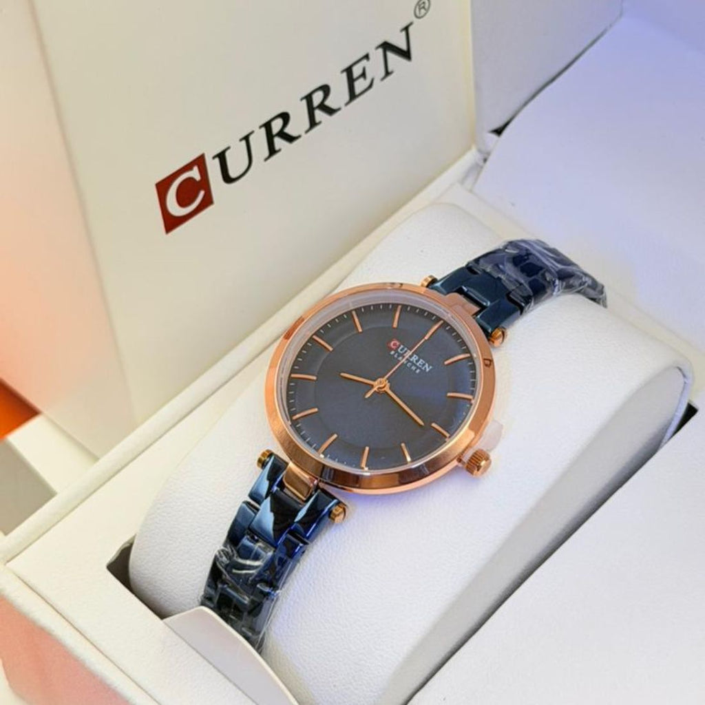 Montre Curren blanche navy blue – boîtier or rose 