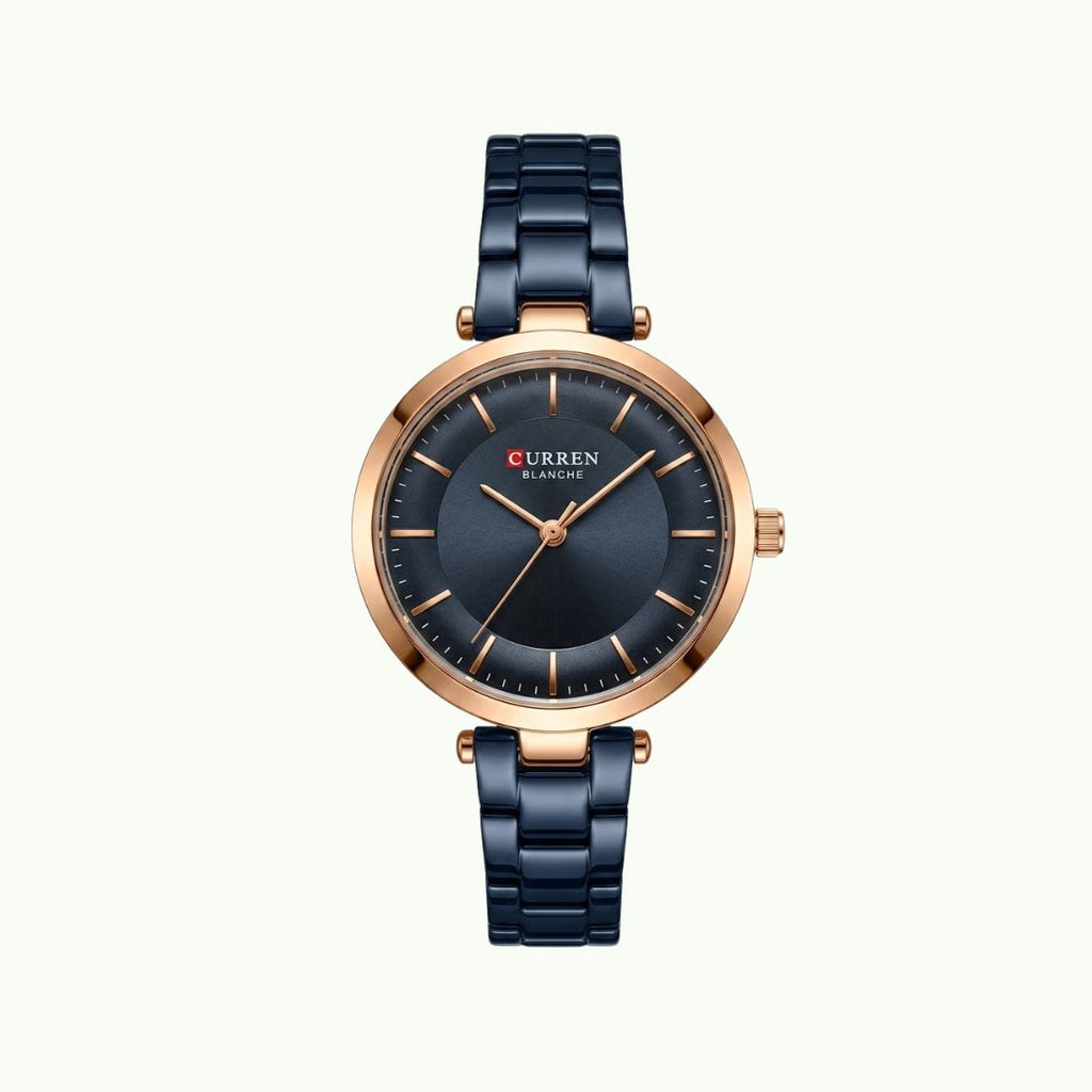 Montre Curren blanche navy blue – boîtier or rose 