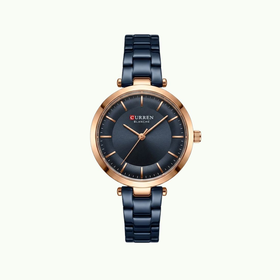 Montre Curren blanche navy blue – boîtier or rose 