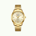 Montre Curren blanche or champagne  chiffres romains et date
