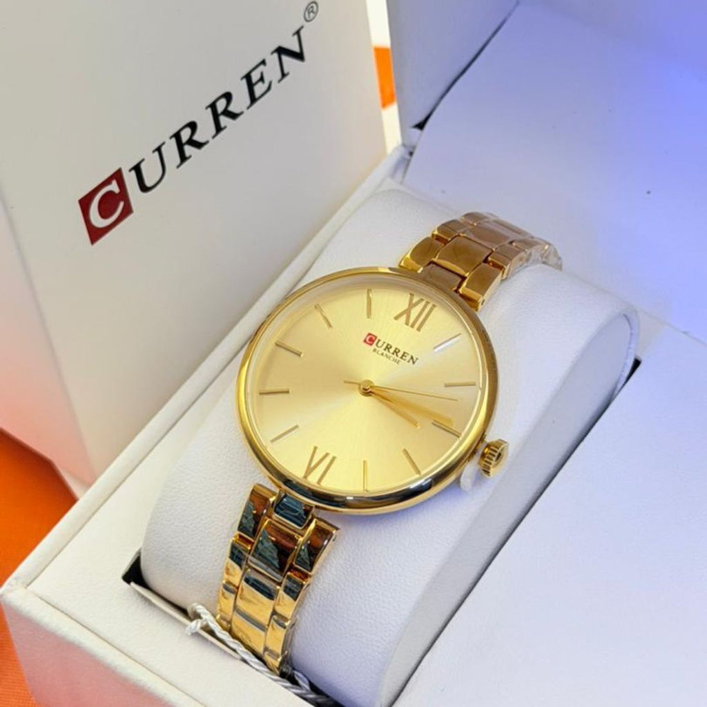 Montre Curren blanche or champagne  – chiffres romains slim