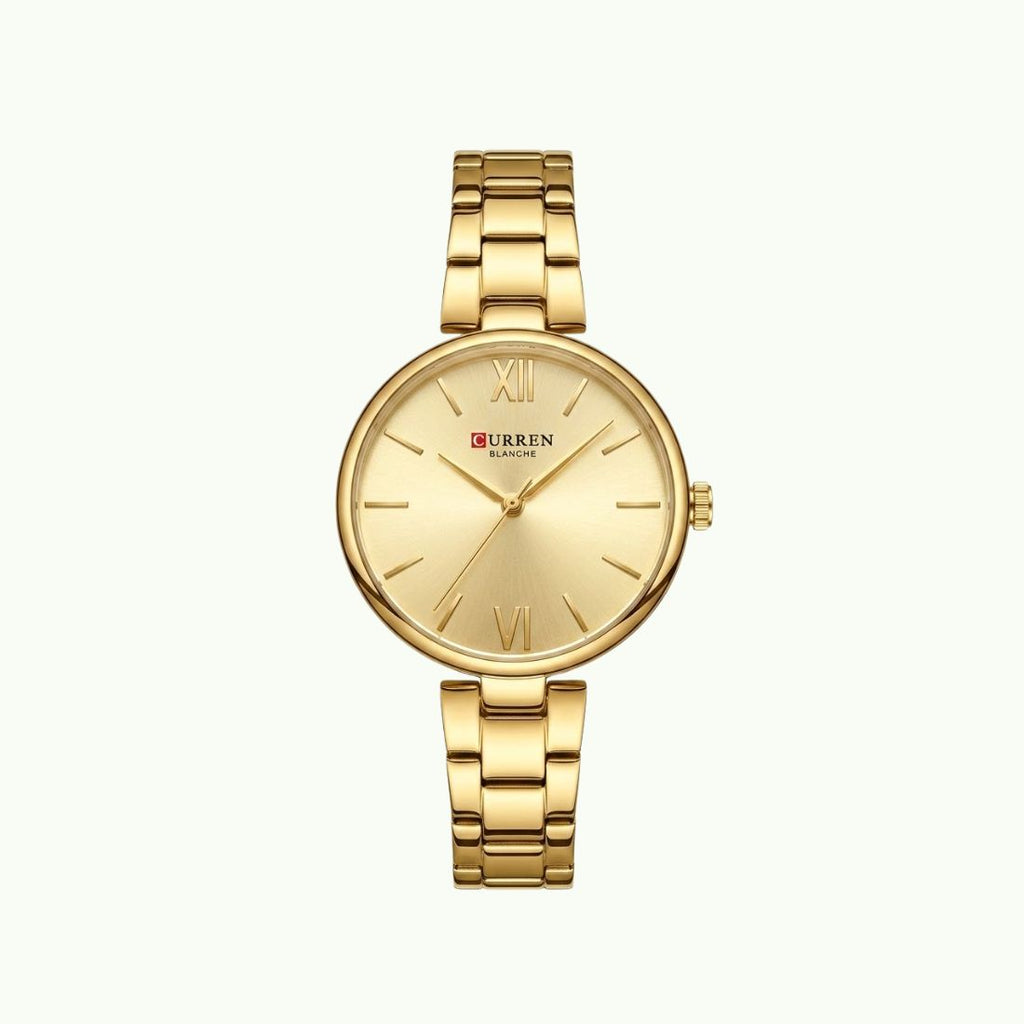 Montre Curren blanche or champagne  – chiffres romains slim
