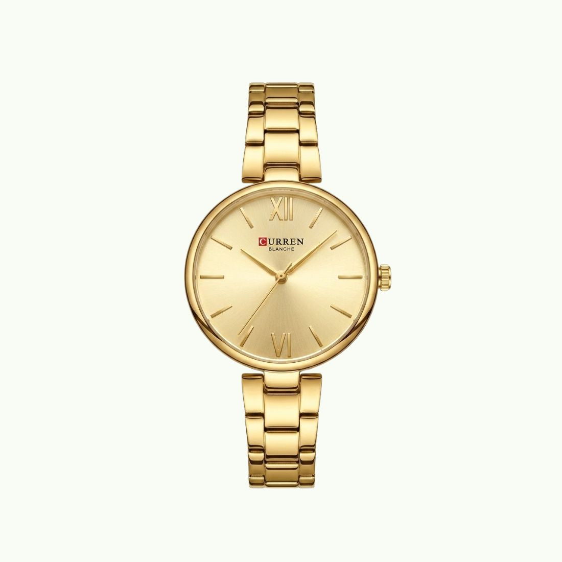Montre Curren blanche or champagne  – chiffres romains slim