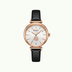 Montre Curren blanche or rose cadran floral et bracelet cuir noir
