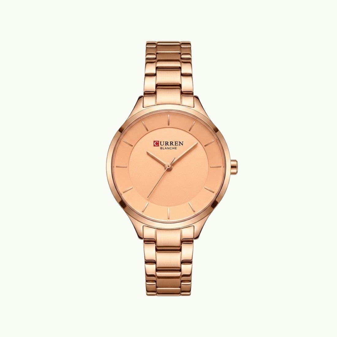 Montre Curren blanche or rose monochrome cadran saumon 