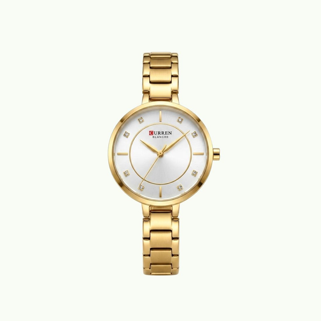 Montre Curren blanche strass – bracelet doré et cadran blanc