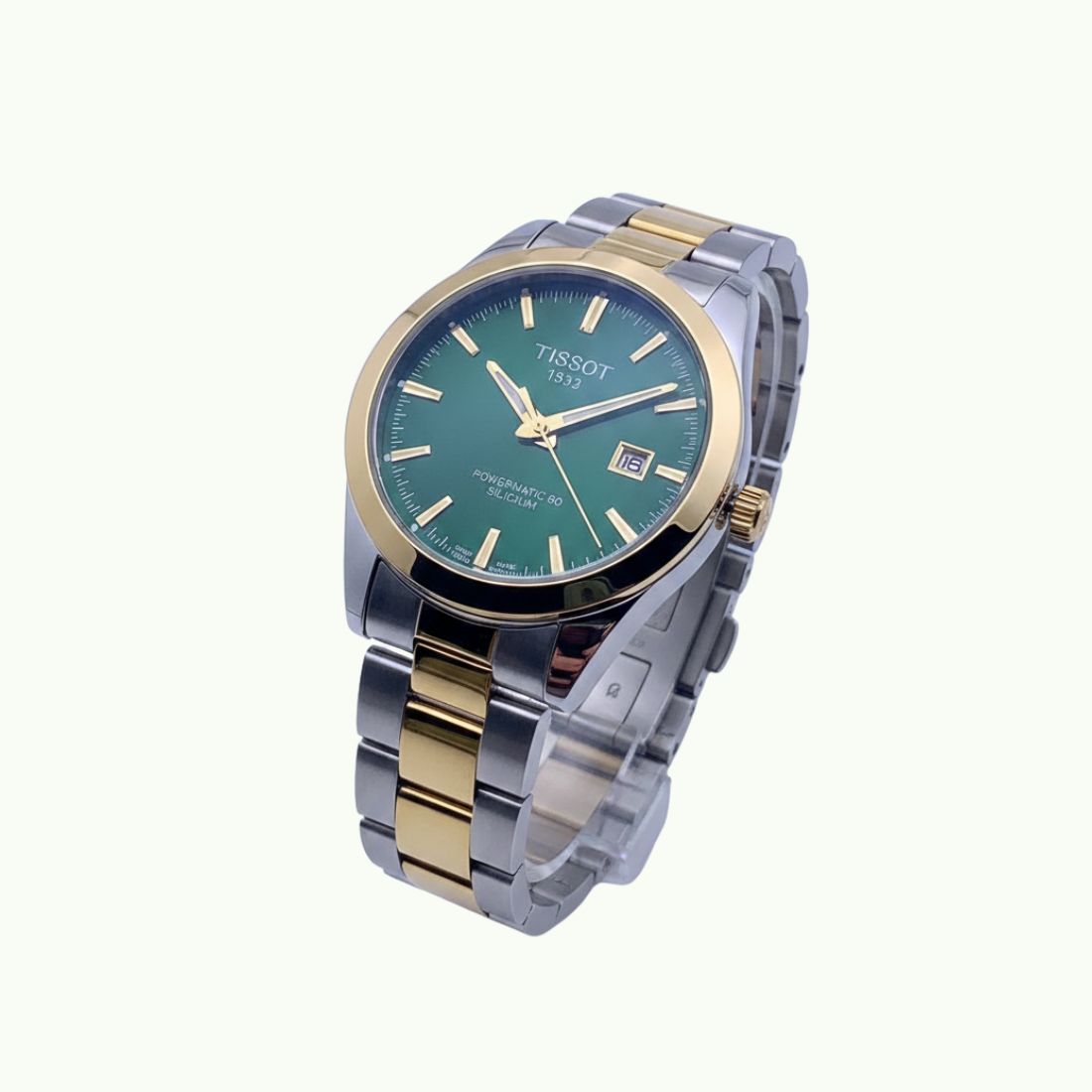 Tissot Gentleman powermatic 80 silicium bicolore acier et or et cadran vert