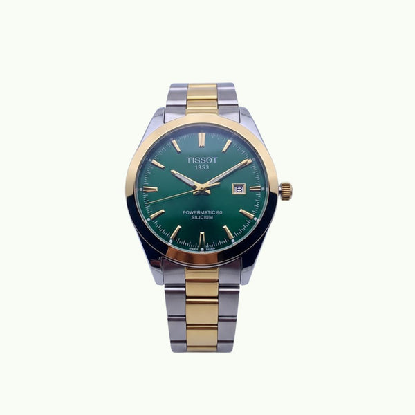 Tissot Gentleman powermatic 80 silicium bicolore acier et or et cadran vert