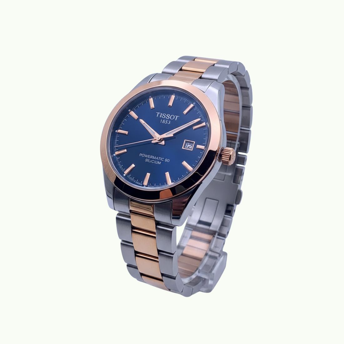 Tissot Gentleman powermatic 80 silicium bicolore acier et or rose et cadran bleu nuit