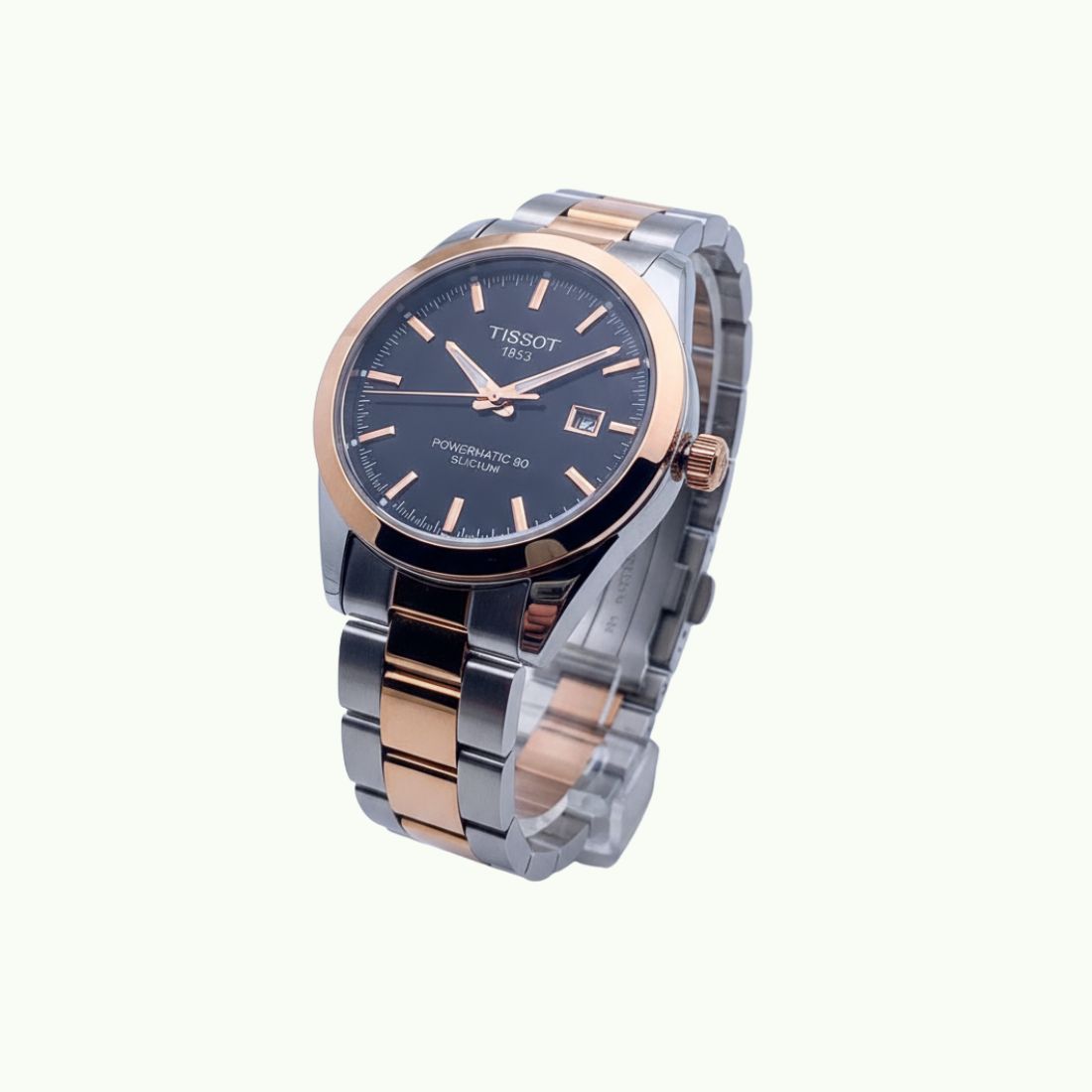 Tissot Gentleman powermatic 80 silicium bicolore acier et or rose et cadran noir