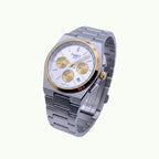 Tissot PRX chronographe bicolore acier or et cadran blanc