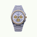 Tissot PRX chronographe bicolore acier or et cadran blanc