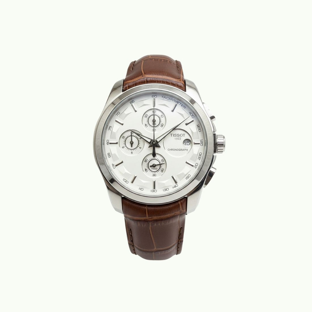 Tissot couturier chronographe acier et bracelet cuir croco brun