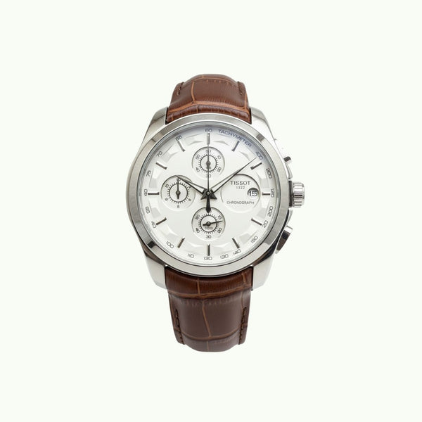 Tissot couturier chronographe acier et bracelet cuir croco brun
